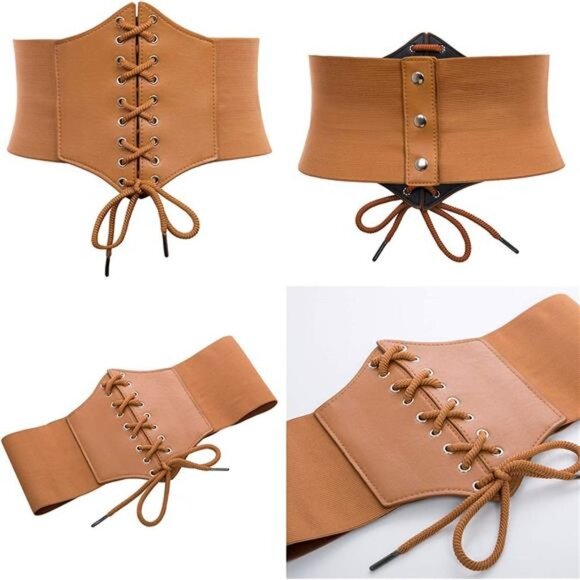 Women\'s Corset Belt Vintage Lace-up Cinch Elastic Waist Belt